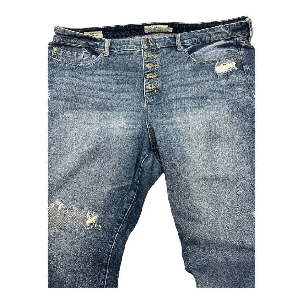 Torrid 22S distressed high rise straight ankle button fly jeans